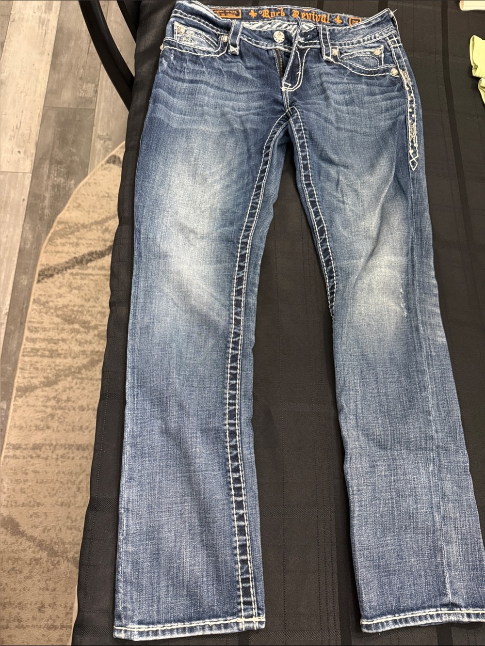 Rock Revival Women's Light Blue Straight Leg Jeans with Contrast Stitching